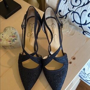 Jessica Simpson Blue Glitter Heels with Crisscross Straps